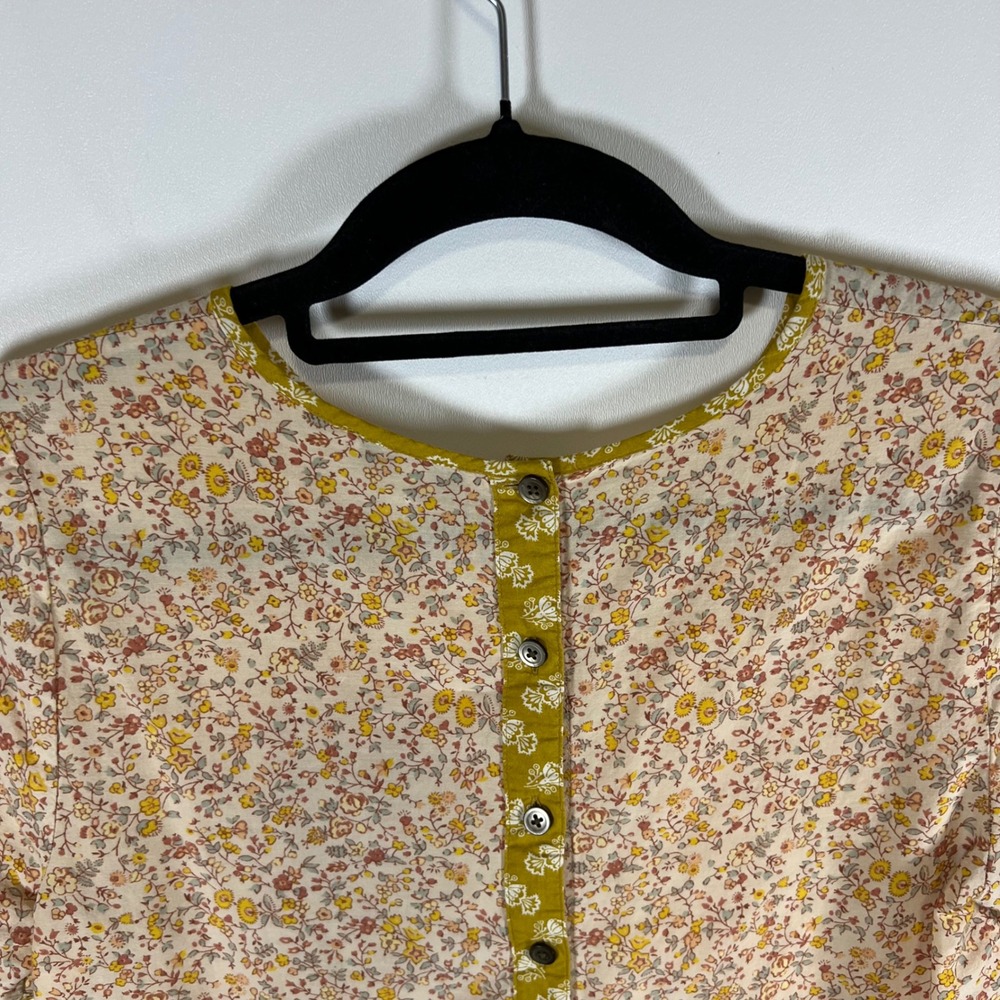 Madewell Mixed Floral Button Back Short Sleeve Top Yellow Pink Small Cottagecore - Picture 8 of 10